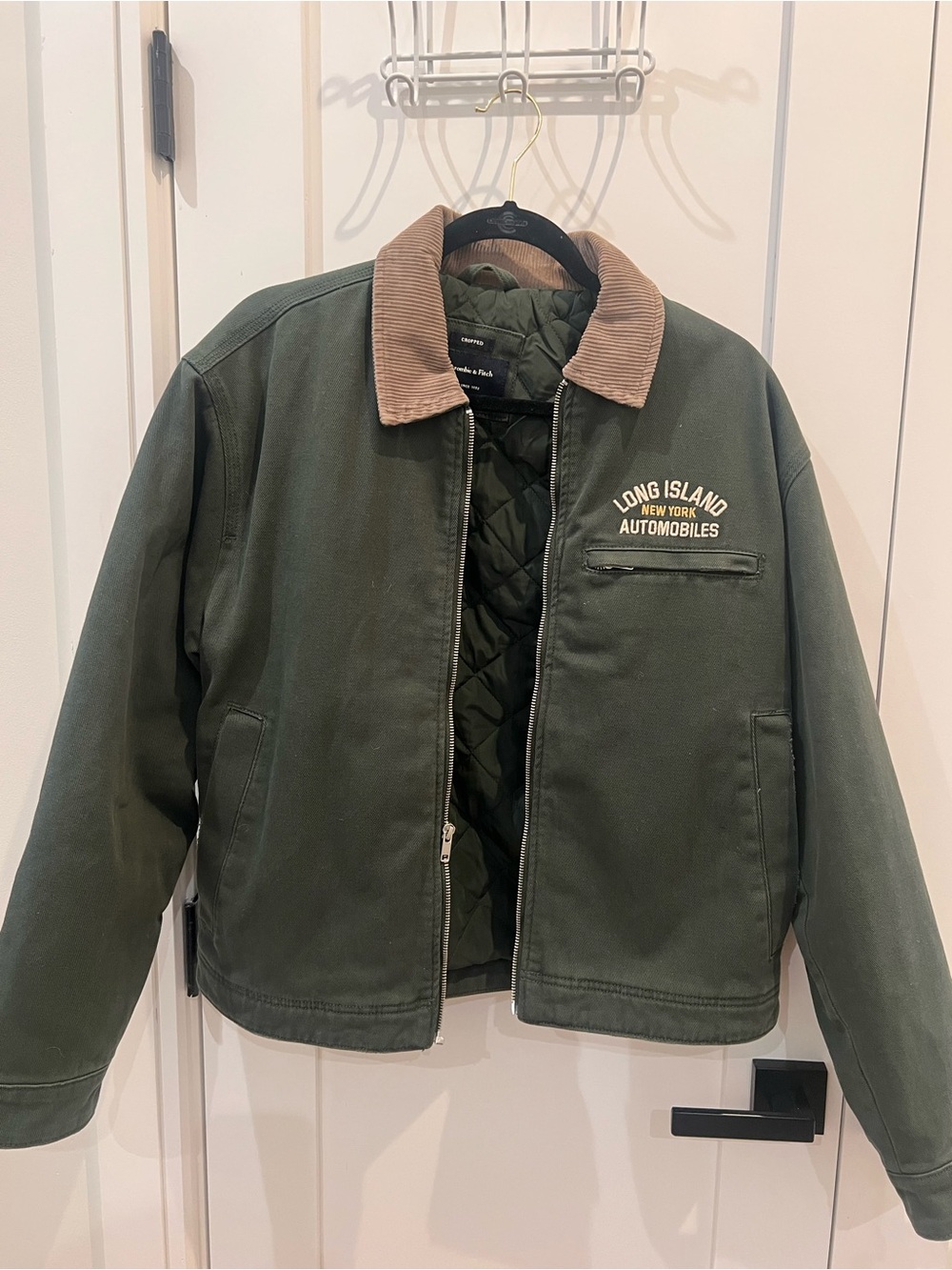 Abercrombie & Fitch Olive Green Jacket with Tan Corduroy Collar